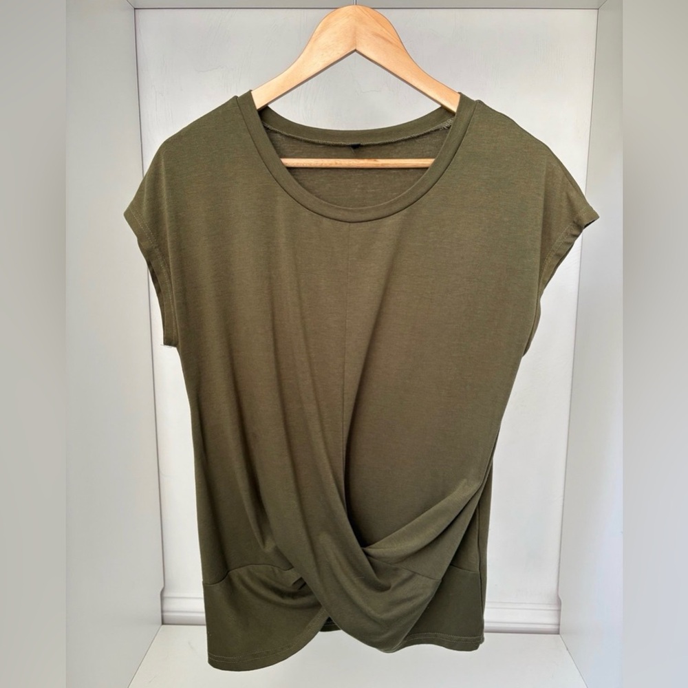 Women’s Olive Green Twist-Front Tee